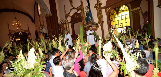 Cientos de feligreses católicos se dieron cita en la catedral metropolitana de Xalapa para participar en  la celebración del Domingo de Ramos con el cual da inicio la semana mayor para los creyentes.