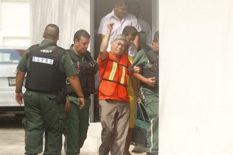 El líder del sindicato nacional de TAMSA <em>Unidad y Progreso</em>, Pascual Lagunes Ochoa, acudió a los juzgados donde se llevará una audiencia para determinar si es factible cambiar las medidas cuatelares en el proceso que se le instruye por el delito de homicidio.