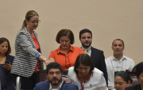 La estrella del YouTube, Eva Cadena, llegó a la sesión del Congreso ya iniciada la misma, nuevamente para tratar de evadir los cuestionamientos.