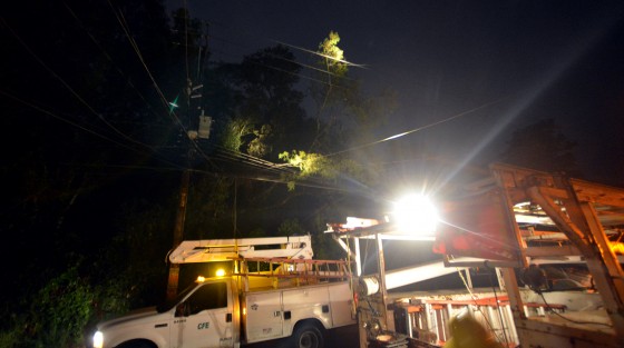 Sobre esa misma calle una rama cayó sobre los cable de alta tensión lo que dejó sin luz a varios casas. 