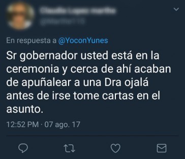 Mientras el gobernador Miguel Ángel Yunes Linares se encontraba en el homenaje postumo a Pedro Manterola, a unas cuadras fue apuñalada la ginecóloga Elda Domínguez Solloza, quien falleciera más tarde en un hospital. 