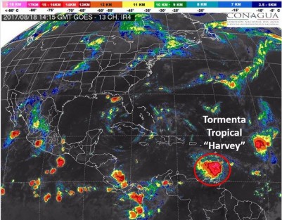 Se emitió la Alerta Gris con la finalidad de comenzar con las labores de prevención correspondientes por la tormenta Tropical Harvey, la cual podría incrementar el potencial de lluvias del miércoles 23 al viernes 25, recomendándose estar al pendiente de su actualización.