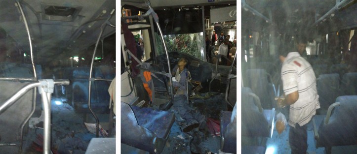  Un muerto y seis lesionados al explotar pólvora para pirotecnia dentro de un autobús de la línea Plateados en la Central de Autobuses de Córdoba, Ver. la noche de este martes.