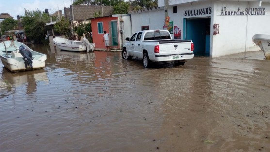 Volvió a desbordarse el río Tecolutla por efecto de la lluvia que se registra en Hidalgo y Puebla por los remanentes del huracán Katia.