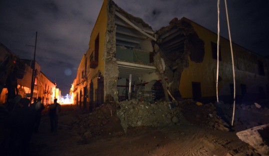 Diversos edificios afectados en el centro histórico de Atlixco, Puebla, por el sismo de 7.1 grados registrado este martes 19 de septiembre. 