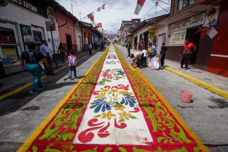 En el pueblo mágico de Coatepec se elaboraron alfombras multicolor de aserrín en honor a San Jerónimo, cuya fiesta se celebra el 30 de septiembre. 
