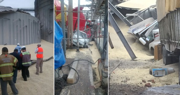 La madrugada de este jueves, un silo del puerto de Veracruz, colapsó, afectando a un tráiler y un vehículo. Hasta la mañana se reportaban dos obreros desaparecidos.