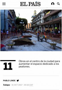 En el #DíaMundialDeLasCiudades, el diario español El País publica en su sección Planeta Futuro, una nota del periodista Pablo Linde, en donde se pondera el trabajo que se ha realizado en Xalapa para invertir la pirámide de la movilidad, dándole prioridad al peatón.