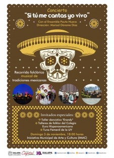 Este domingo 5 de noviembre, a partir de las 18:00 horas, el Ensamble Pauta Nueva ofrecerá el Concierto Si tú me cantas yo vivo en el auditorio de la Iniciativa Municipal de Arte y Cultura (IMAC), un recorrido folclórico musical por las tradiciones mexicanas.