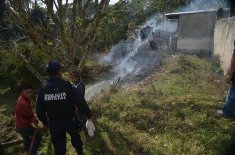 Incendio en la colonia Los Arenales, justo atrás de la gasolinera, ubicada en la carretera Xalapa-Coatepec; al parecer una persona estaba tratando quemar basura, cuando se salieron de control las llamas.