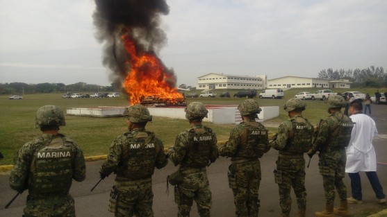 Fueron incinerados más de 400 kilos de cocaína en la Base Aeronaval de Las Bajadas, en Veracruz. La droga fue incautada el 27 de diciembre por fuerzas federales en el puerto de Veracruz.