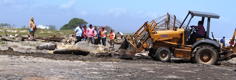 De cara a la temporada vacacional de Semana Santa, empleados municipales y habitantes de la comunidad de Rancho Playa llevaron a cabo acciones de limpieza en la zona costera del municipio de Papantla.