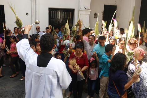 El obispo de la Diócesis de Veracruz, Luis Felipe Gallardo Martín del Campo, bendijo las palmitas como parte de la celebración eucarística del llamado Domingo de Ramos.