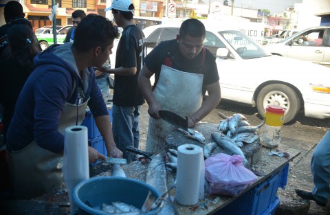 Con productos que van desde 50 hasta los 300 pesos, comerciantes de las pescaderías de La Rotonda  sacan sus puestos para cubrir la demanda de productos del mar que en  estos días se consumen un poco más.