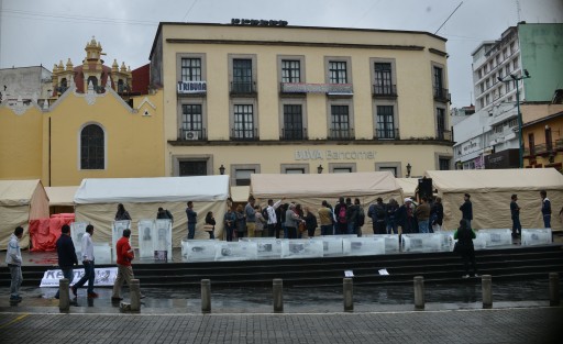 Varios colectivos, así como un licenciado en artes, colocaron igual que el año pasado, un contra monumento en la plaza Lerdo realizado con bloques de hielo, con el que recordaron que hace seis años fuera asesinada  Regina Martinez. 