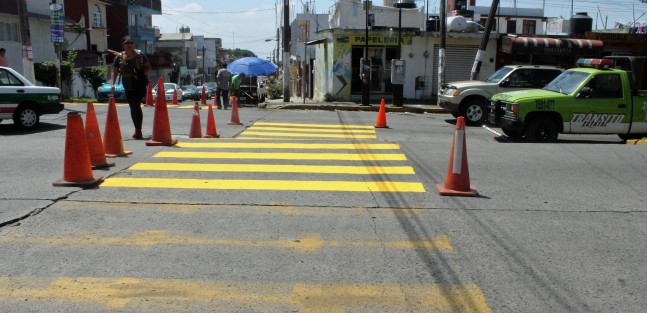 Trabajos de pintado de cruces peatonales continúa en calles del centro de la ciudad de Xalapa. Ojalá sean respetados por automovilistas y peatones. 