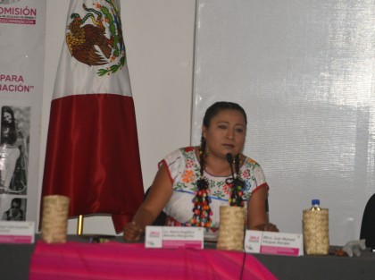 María Angélica Méndez Margarito, Directora del IVAIs,  con lágrimas en los ojos habló de su experiencia personal de ser indígena y de lo que hace falta por hacer en sector la población tan vulnerable.
