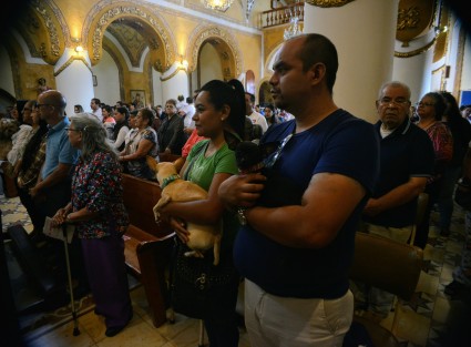 Previo a la bendición de animales, los feligreses atendieron la misa junto con sus mascotas.  