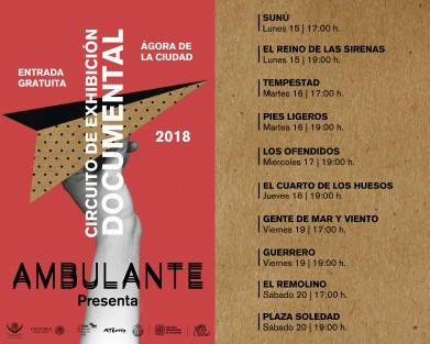 El programa de documentales Ambulante Presenta en su gira 2018 que realizará del 15 al 20 de octubre en El Ágora de la Ciudad. Las funciones serán a las 17:00 y 19:00 horas con entrada totalmente gratuita. 
