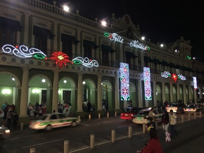 Por la noche fue encendida la iluminación en Palacio de Gobierno, no así el árbol de la Plaza Lerdo y aún se colocaba decoración en el interior del Palacio.  Será el lunes cuando se haga el encendido del Árbol Navideño.  