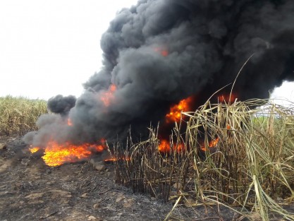 Una camioneta que transportaba combustible y dos motocicletas quedaron envueltas en llamas al incendiarse, por causas no confirmadas, cerca de una toma clandestina, entre Rancho Victoria y Río Moreno, municipio de Omealca, Ver.. 