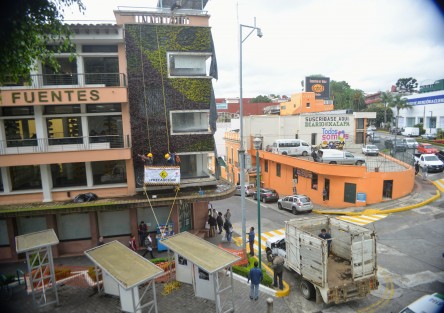 Continúan los trabajos de restauración del jardín vertical en la biblioteca Carlos Fuentes de Xalapa.  