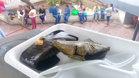 Algunas personas acuden en Navidad, al Hospital de Alta Especialidad de Veracruz, para compartir tamales, tortas y café, con familiares de pacientes internados. 