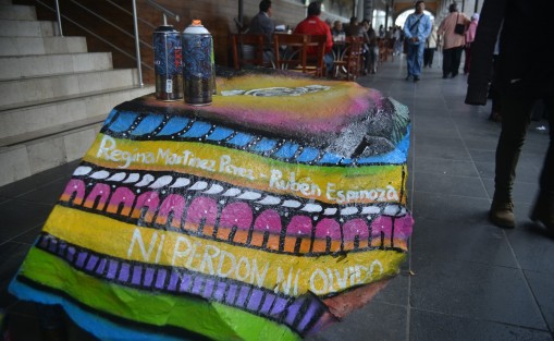 La artista comenta que gracias al apoyo de  la dueña del edificio se logró poner los nombres de los periodistas muertos en Veracruz como homenaje a su trabajo. 