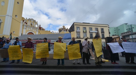 Productores de café de Veracruz, Oaxaca y Chiapas, con lonas y pancartas se manifestaron en plaza Lerdo  por el apoyo que el gobierno Federal le está dando a empresas transnacionales y sobreproducción del café robusta.
