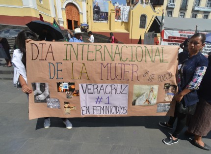 Un grupo de cinco mujeres también se manifestó este día en la plaza Lerdo con pancartas exigían igualdad laboral para la mujer. 