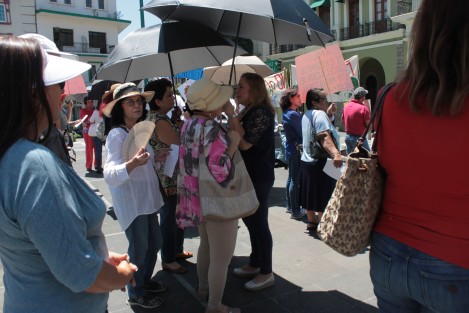 Un grupo de personas se manifestó este domingo en Plaza Lerdo contra las políticas del gobierno federal y estatal. 