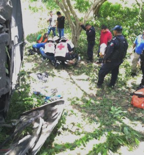 A las 13:10hrs se registró un accidente vehicular en la Carretera Federal 180 tramo Tuxpan - Tampico, a la altura del Ojite, entre un autobús de la Línea Álamo y un automóvil Chevy, derivado del cual el autobús salió del camino y cayó una altura de aproximadamente 20 metros.  