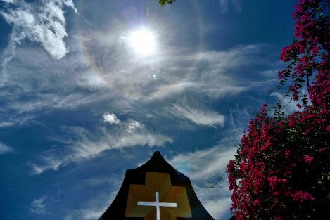 Así se vio el halo solar en barrio Xallitic en la ciudad de Xalapa.