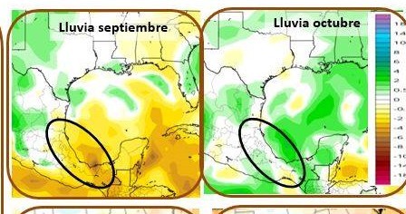 El escenario para septiembre es de lluvia por debajo del promedio, mientras en octubre puede estar dentro de su promedio. 