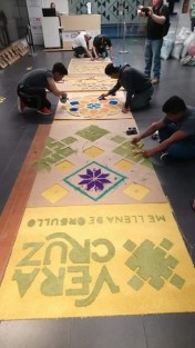 La Dirección de Turismo y Cultura del Ayuntamiento, así como artesanos y colaboradores ya se encuentran en <em>Punto México</em> en la Ciudad de México, donde elaboran la tradicional alfombra de aserrín de Teocelo, como parte de la Exposición de Veracruz, para la promoción y difusión del estado, la cual se exhibirá en Avenida Presidente Masaryk 172, Bosques de Chapultepec en la Ciudad de México.