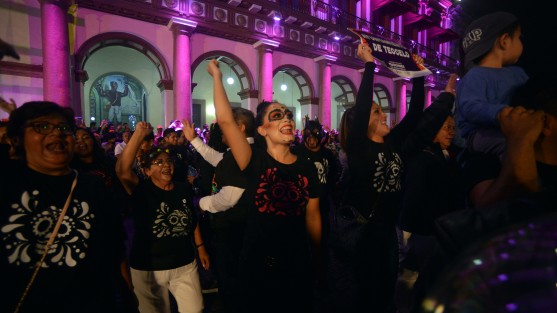 Durante el desfile de catrinas que inició en el Teatro del Estado y culminó en el parque Los Berros destacó la presencia del municipio de Teocelo encabezados por el alcalde Mario A. Chama Díaz, la síndica Zaira del Carmen y la directora del DIF Municipal, Mara Chama, quienes acompañados con música y danzantes destacaron durante el desfile.   