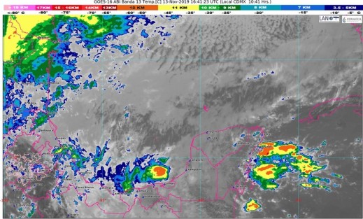 El Frente frío núm. 12 se estacionará sobre el oeste de la Península de Yucatán, por su parte, la masa de aire ártico continuará perdiendo presión lentamente sobre el norte, noreste, centro y este del país, así como en el Golfo de México, donde se espera que este día continúe el ambiente relativamente fresco a frío. 