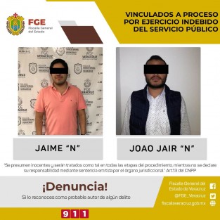 La Fiscalía General del Estado obtuvo la vinculación a proceso en contra de Jaime N y Joao N por su presunta participación en el delito de ejercicio indebido del servicio público.