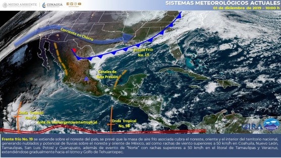 El Frente Frío núm. 19 se aproxima a la región de Los Tuxtlas a esta hora, previéndose alcance el sur de la entidad esta tarde donde tenderá a estacionarse.