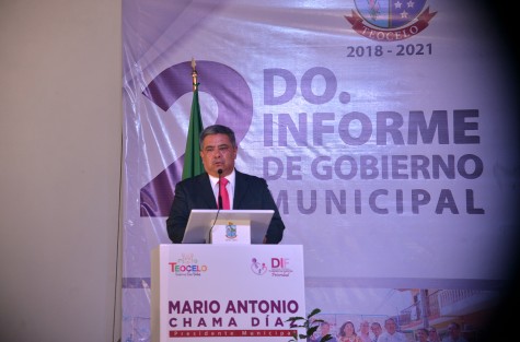 En Sesión Solemne de Cabildo, el Presidente Municipal Constitucional de Teocelo, Mario Antonio Chama Díaz, rindió  su Segundo Informe de Gobierno, ceremonia que se llevó a cabo en el Salón Campestre Real Teocelo, camino a Santa Rosa,en la Cabecera municipal.  
