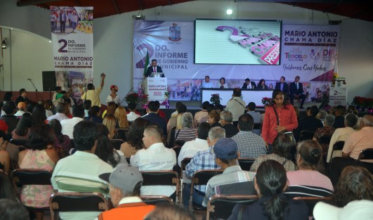 En Sesión Solemne de Cabildo, el Presidente Municipal Constitucional de Teocelo, Mario Antonio Chama Díaz, rindió  su Segundo Informe de Gobierno, ceremonia que se llevó a cabo en el Salón Campestre Real Teocelo, camino a Santa Rosa,en la Cabecera municipal.  