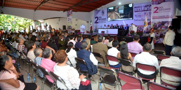 En Sesión Solemne de Cabildo, el Presidente Municipal Constitucional de Teocelo, Mario Antonio Chama Díaz, rindió  su Segundo Informe de Gobierno, ceremonia que se llevó a cabo en el Salón Campestre Real Teocelo, camino a Santa Rosa,en la Cabecera municipal. 