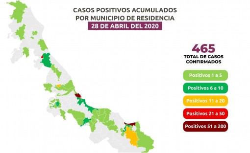 465 confirmados, con 40 decesos. 