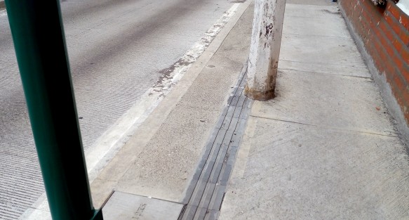 Las guías táctiles en las banquetas están pensadas para ayudar a las personas ciegas o de baja visión, pero en la calle Allende de la ciudad de Xalapa están tal mal planeadas y diseñadas que son obstruidas con postes, jardineras y hasta motos.