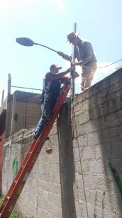En Teocelo, Ver., personal de alumbrado público atendió  los reportes de las colonia Los Cedros y Rocco de Arcangelis,  y  continuará de manera permanente con la limpieza y sustitución de lámparas en mal estado en cabecera municipal y comunidades. 