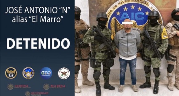 La Fiscalía de Guanajuato informó que  en un operativo conjunto de las fuerzas federales y estatales se logró la madrugada de este domingo, la detención de José Antonio N, alias <em>El Marro</em>, líder del cártel Santa Rosa de Lima.