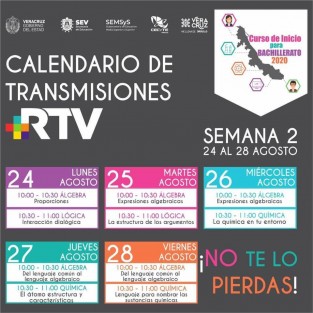Este lunes 17, a través de TVMÁS, comienza el Curso de Inicio para Bachillerato 2020, impulsado por la Secretaría de Educación de Veracruz (SEV) con el objetivo de reforzar los conocimientos y habilidades en los estudiantes de nuevo ingreso al ciclo escolar 2020-2021. 