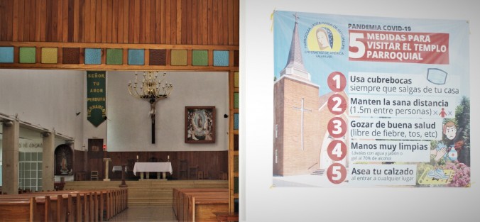 Templos religiosos también están tomando más en serio las medidas sanitarias contra la pandemia, esto al haberse ya registrado variias defunciones entre religiosos y feligreses. 