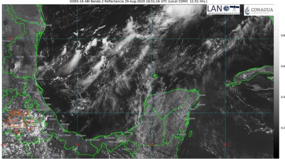 Dominio de viento del Este, Sureste y Sur en gran parte del estado y la persistencia del evento de Surada en la zona sur. Durante este sábado después del máximo calentamiento se espera tiempo propicio para lluvias o chubascos y tormentas (ráfagas de viento, actividad eléctrica y posible de caída de granizo) especialmente en regiones montañosas con acumulados en 24 horas de 5 a 15 mm de manera general y máximos de 30 a 50 mm.
