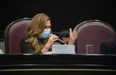 La diputada María Josefina Gamboa,  integrante de la Comisión de Gobernación, cuestionando al Secretario de Gobierno Eric Patrocinio Cisneros durante su comparecencia. 